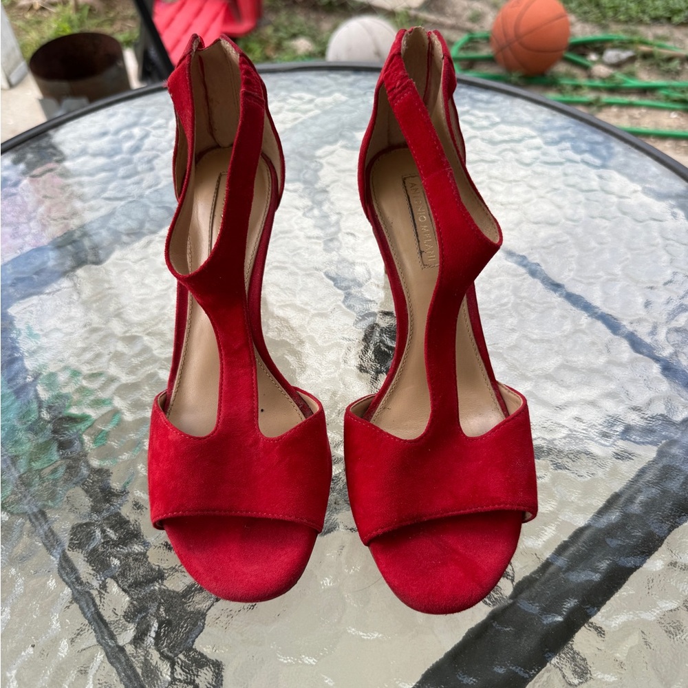 ANTONIO MELANI Red Stiletto Heels Suede Pointed Toe